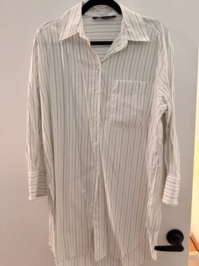 Zara White Tunic Dress with Thin Stripes